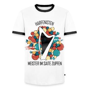 Harfe Geschenk Musikinstrument Musiker Zupfen - Männer Kontrast-T-Shirt - Weiß/Schwarz - Vorne - AI Model Female 172 light (172cm) & AI Model Male 178 dark (178cm)