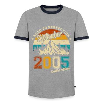 Limited Edition September 2005 Birthday Gift - Men's Ringer Shirt - grey/navy  - Front - AI Model Female 172 light (172cm) & AI Model Male 178 light (178cm)