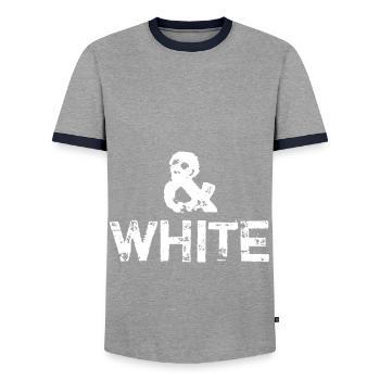 Black and White - Contrast - Men's Ringer Shirt - grey/navy  - Front - AI Model Female 172 light (172cm) & AI Model Male 178 light (178cm)