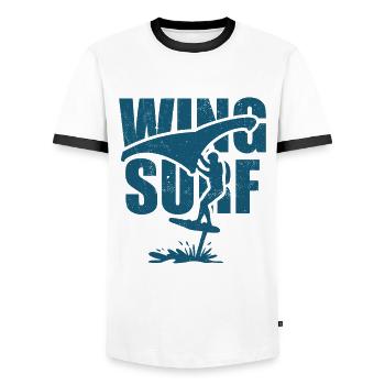 Wing Surfer with Foil Board - Men's Ringer Shirt - white/black - Front - AI Model Female 172 light (172cm) & AI Model Male 178 dark (178cm)