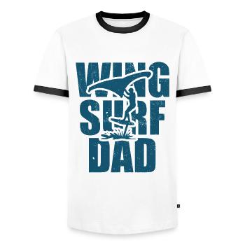 Wing Surf Dad avec planche à foil - T-shirt contrasté Homme - blanc/noir - Devant - AI Model Female 172 light (172cm) & AI Model Male 178 dark (178cm)