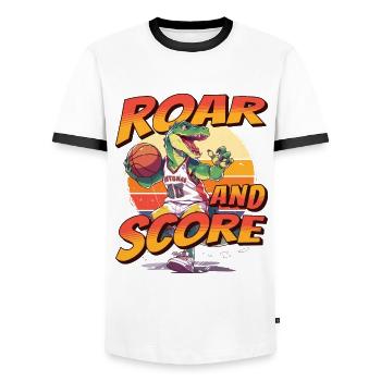 Basketball Dino T-Rex Player Sports Comic Cartoon - Men's Ringer Shirt - white/black - Front - AI Model Female 172 light (172cm) & AI Model Male 178 dark (178cm)