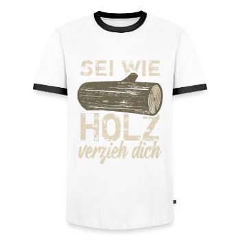 Sei wie Holz - verzieh dich! - Männer Kontrast-T-Shirt - Weiß/Schwarz - Vorne - AI Model Female 172 light (172cm) & AI Model Male 178 dark (178cm)