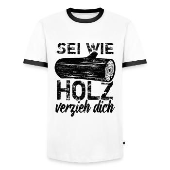 Sei wie Holz - verzieh dich! - Männer Kontrast-T-Shirt - Weiß/Schwarz - Vorne - AI Model Female 172 light (172cm) & AI Model Male 178 dark (178cm)