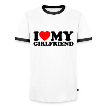 I Love My Girlfriend - Ich Liebe Meine Freundin - Männer Kontrast-T-Shirt - Weiß/Schwarz - Vorne - AI Model Female 172 light (172cm) & AI Model Male 178 dark (178cm)