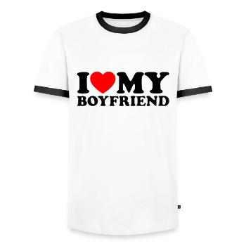 I Love My Boyfriend - Ich Liebe Meinen Freund - Men's Ringer Shirt - white/black - Front - AI Model Female 172 light (172cm) & AI Model Male 178 dark (178cm)