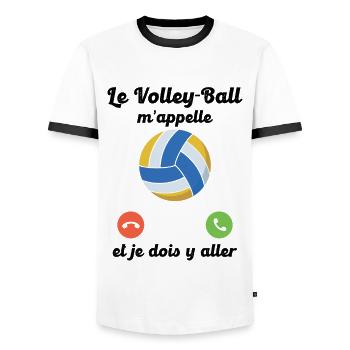 Volley-ball appelle et je dois y aller - T-shirt contrasté Homme - blanc/noir - Devant - AI Model Female 172 light (172cm) & AI Model Male 178 dark (178cm)