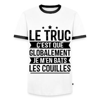 Globalement je m'en bats les couilles - T-shirt contrasté Homme - blanc/noir - Devant - AI Model Female 172 light (172cm) & AI Model Male 178 dark (178cm)