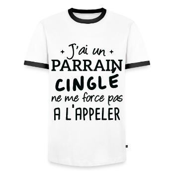 J'ai un parrain cinglé humour cadeau - T-shirt contrasté Homme - blanc/noir - Devant - AI Model Female 172 light (172cm) & AI Model Male 178 dark (178cm)
