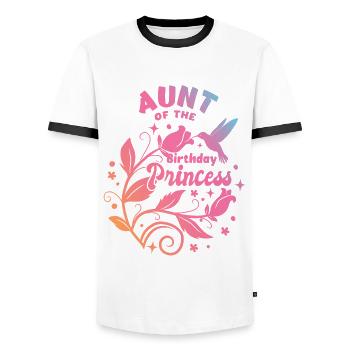 Tante de la princesse d’anniversaire - Geburtstag - T-shirt contrasté Homme - blanc/noir - Devant - AI Model Female 172 light (172cm) & AI Model Male 178 dark (178cm)