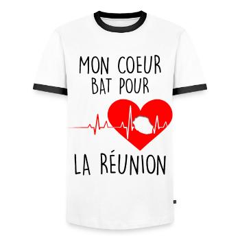 Mon Coeur L'île De La Réunion - T-shirt contrasté Homme - blanc/noir - Devant - AI Model Female 172 light (172cm) & AI Model Male 178 dark (178cm)