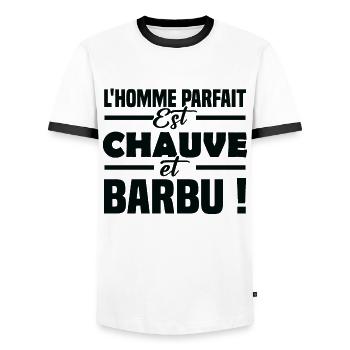 L homme parfait est chauve et barbu - T-shirt contrasté Homme - blanc/noir - Devant - AI Model Female 172 light (172cm) & AI Model Male 178 dark (178cm)