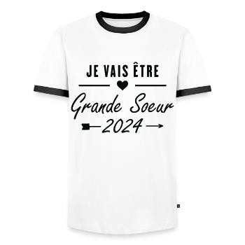 Je Vais être Grande Soeur 2024 - T-shirt contrasté Homme - blanc/noir - Devant - AI Model Female 172 light (172cm) & AI Model Male 178 dark (178cm)