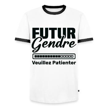 Futur gendre Cadeau humour personnalisé - T-shirt contrasté Homme - blanc/noir - Devant - AI Model Female 172 light (172cm) & AI Model Male 178 dark (178cm)