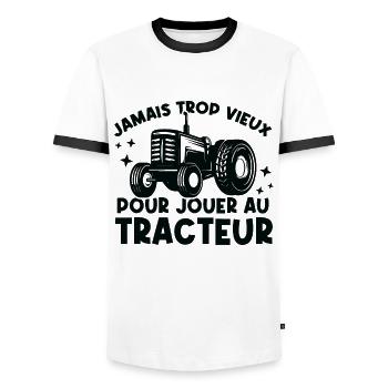 Jamais trop vieux pour jouer au tracteur - T-shirt contrasté Homme - blanc/noir - Devant - AI Model Female 172 light (172cm) & AI Model Male 178 dark (178cm)