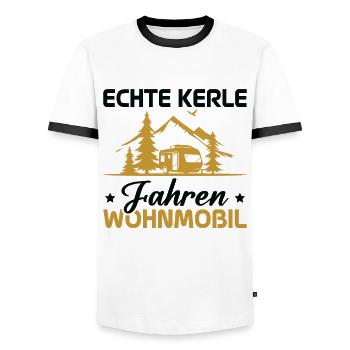 Echte kerle fahren wohnmobil - T-shirt contrasté Homme - blanc/noir - Devant - AI Model Female 172 light (172cm) & AI Model Male 178 dark (178cm)