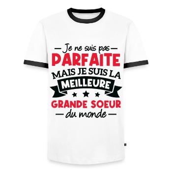 Je suis la meilleure grande soeur du monde - T-shirt contrasté Homme - blanc/noir - Devant - AI Model Female 172 light (172cm) & AI Model Male 178 dark (178cm)