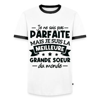 Je suis la meilleure grande soeur du monde - T-shirt contrasté Homme - blanc/noir - Devant - AI Model Female 172 light (172cm) & AI Model Male 178 dark (178cm)