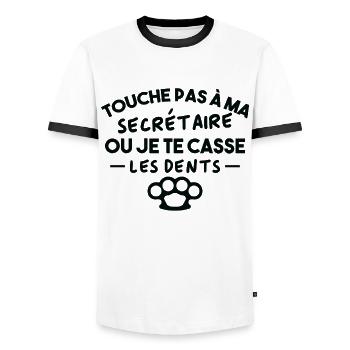 Touche pas à ma secrétaire Houmer Cadeau - T-shirt contrasté Homme - blanc/noir - Devant - AI Model Female 172 light (172cm) & AI Model Male 178 dark (178cm)