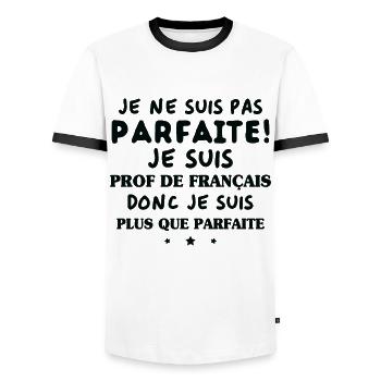 Je suis prof de français - T-shirt contrasté Homme - blanc/noir - Devant - AI Model Female 172 light (172cm) & AI Model Male 178 dark (178cm)