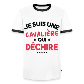 Je suis Une cavalière Qui déchire - T-shirt contrasté Homme - blanc/noir - Devant - AI Model Female 172 light (172cm) & AI Model Male 178 dark (178cm)