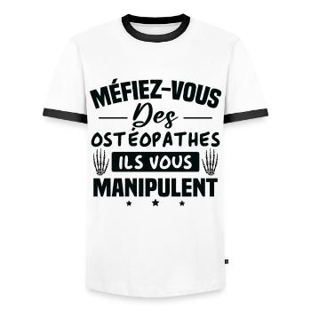 Méfiez vous des ostéopathe ils vous manipulent - T-shirt contrasté Homme - blanc/noir - Devant - AI Model Female 172 light (172cm) & AI Model Male 178 dark (178cm)