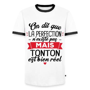 Tonton parfait, Cadeau humour tonton - T-shirt contrasté Homme - blanc/noir - Devant - AI Model Female 172 light (172cm) & AI Model Male 178 dark (178cm)