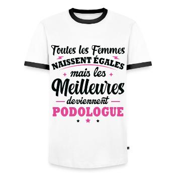 Femme et meilleures podologue - T-shirt contrasté Homme - blanc/noir - Devant - AI Model Female 172 light (172cm) & AI Model Male 178 dark (178cm)