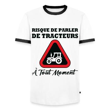 Risque de parler de tracteurs à tout moment - T-shirt contrasté Homme - blanc/noir - Devant - AI Model Female 172 light (172cm) & AI Model Male 178 dark (178cm)