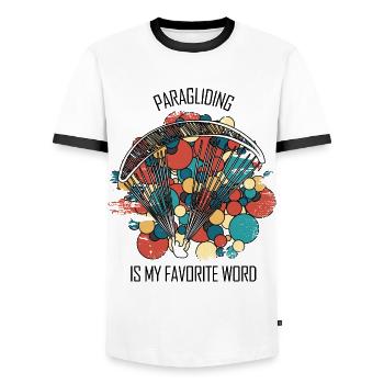 Paragliding Gleitschirm Paragleiter Paraglider - Männer Kontrast-T-Shirt - Weiß/Schwarz - Vorne - AI Model Female 172 light (172cm) & AI Model Male 178 dark (178cm)