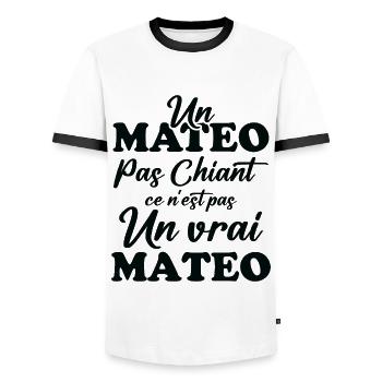 Un mateo pas chiant ce n est pas un vrai mateo - T-shirt contrasté Homme - blanc/noir - Devant - AI Model Female 172 light (172cm) & AI Model Male 178 dark (178cm)
