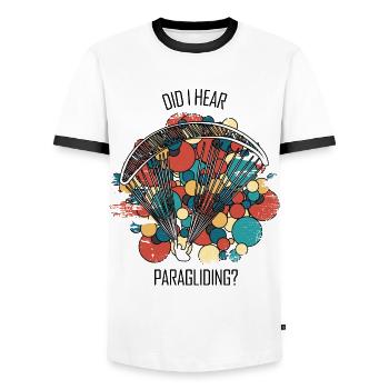 Paragliding Gleitschirm Paragleiter Paraglider - Männer Kontrast-T-Shirt - Weiß/Schwarz - Vorne - AI Model Female 172 light (172cm) & AI Model Male 178 dark (178cm)