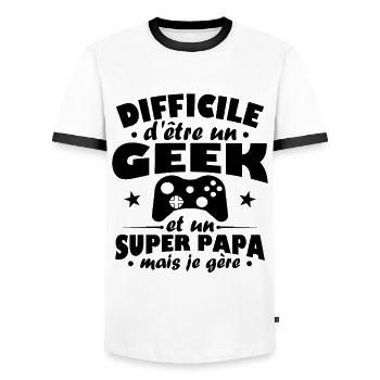 Un geek et un super papa - T-shirt contrasté Homme - blanc/noir - Devant - AI Model Female 172 light (172cm) & AI Model Male 178 dark (178cm)
