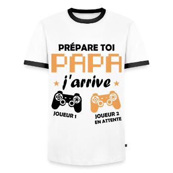 Prépare toi papa j'arrive annonce grossesse papa - T-shirt contrasté Homme - blanc/noir - Devant - AI Model Female 172 light (172cm) & AI Model Male 178 dark (178cm)
