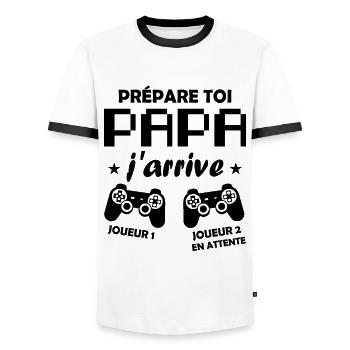 Prépare toi papa j'arrive annonce grossesse papa - T-shirt contrasté Homme - blanc/noir - Devant - AI Model Female 172 light (172cm) & AI Model Male 178 dark (178cm)