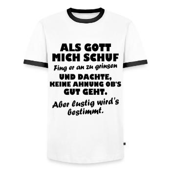 Als Gott mich schuf fing - Männer Kontrast-T-Shirt - Weiß/Schwarz - Vorne - AI Model Female 172 light (172cm) & AI Model Male 178 dark (178cm)