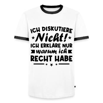 Ich diskutiere nicht erkläre warum ich recht habe - Männer Kontrast-T-Shirt - Weiß/Schwarz - Vorne - AI Model Female 172 light (172cm) & AI Model Male 178 dark (178cm)