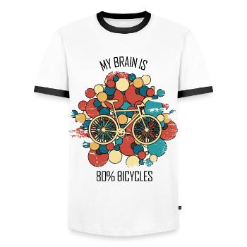 Bicycle Repair Bicycle Mechanic Bicycle Mechanic - Men's Ringer Shirt - white/black - Front - AI Model Female 172 light (172cm) & AI Model Male 178 dark (178cm)