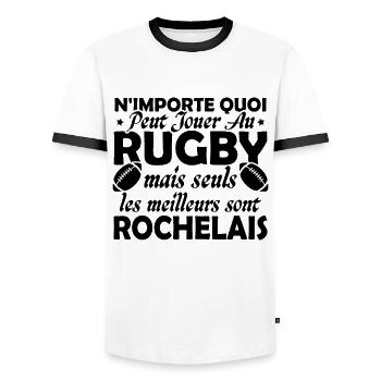 Rugby La Rochelle supporter rochelais club rugby - T-shirt contrasté Homme - blanc/noir - Devant - AI Model Female 172 light (172cm) & AI Model Male 178 dark (178cm)