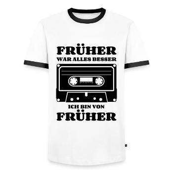 Kassette - Früher war alles besser - Männer Kontrast-T-Shirt - Weiß/Schwarz - Vorne - AI Model Female 172 light (172cm) & AI Model Male 178 dark (178cm)