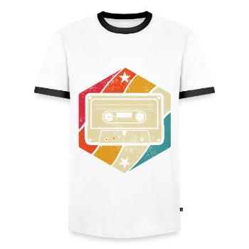 Cassette - Mixtape Audio Cassette Magnétique rétro - T-shirt contrasté Homme - blanc/noir - Devant - AI Model Female 172 light (172cm) & AI Model Male 178 dark (178cm)