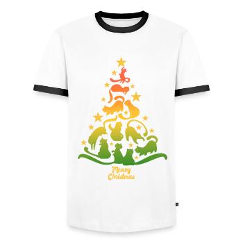 Miaou Noël - chat - cadeau de sapin de Noël - T-shirt contrasté Homme - blanc/noir - Devant - AI Model Female 172 light (172cm) & AI Model Male 178 dark (178cm)