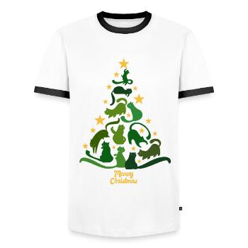 Miaou Noël - chat - cadeau de sapin de Noël - T-shirt contrasté Homme - blanc/noir - Devant - AI Model Female 172 light (172cm) & AI Model Male 178 dark (178cm)