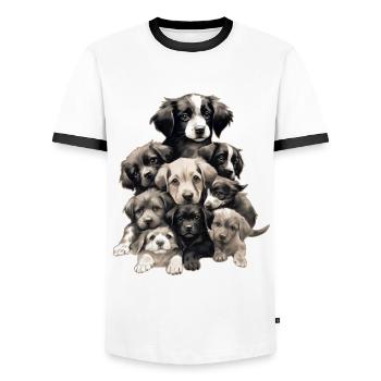 Chiens mignons - T-shirt contrasté Homme - blanc/noir - Devant - AI Model Female 172 light (172cm) & AI Model Male 178 dark (178cm)