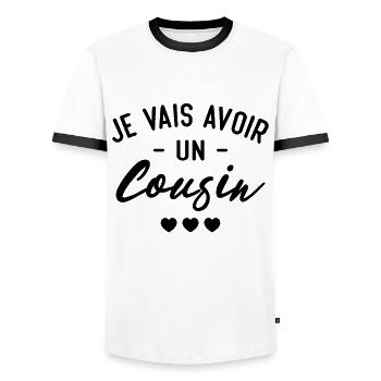 Je vais avoir un cousin - T-shirt contrasté Homme - blanc/noir - Devant - AI Model Female 172 light (172cm) & AI Model Male 178 dark (178cm)