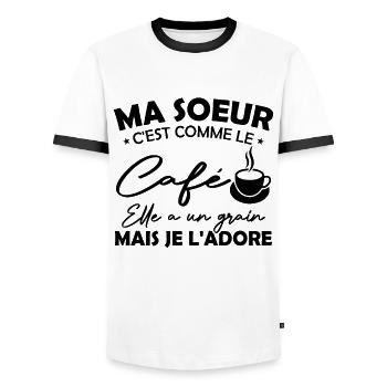 Ma Soeur C'est Comme Le Café Elle A Un Grain Mais - T-shirt contrasté Homme - blanc/noir - Devant - AI Model Female 172 light (172cm) & AI Model Male 178 dark (178cm)