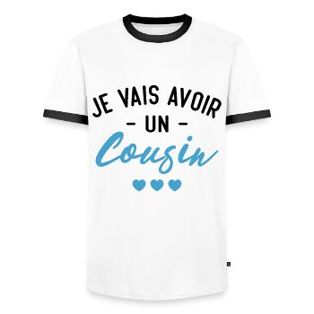 Je vais avoir un cousin - T-shirt contrasté Homme - blanc/noir - Devant - AI Model Female 172 light (172cm) & AI Model Male 178 dark (178cm)