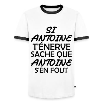 Si antoine t'énerve sache que antoine s'én fout - T-shirt contrasté Homme - blanc/noir - Devant - AI Model Female 172 light (172cm) & AI Model Male 178 dark (178cm)