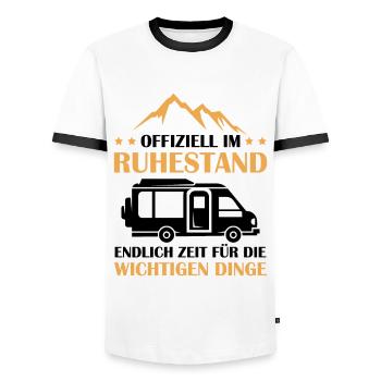 Offiziell im Ruhestand, zeit für Camping - Männer Kontrast-T-Shirt - Weiß/Schwarz - Vorne - AI Model Female 172 light (172cm) & AI Model Male 178 dark (178cm)
