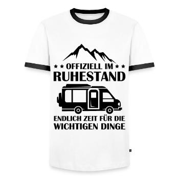 Offiziell im Ruhestand, zeit für Camping - Männer Kontrast-T-Shirt - Weiß/Schwarz - Vorne - AI Model Female 172 light (172cm) & AI Model Male 178 dark (178cm)